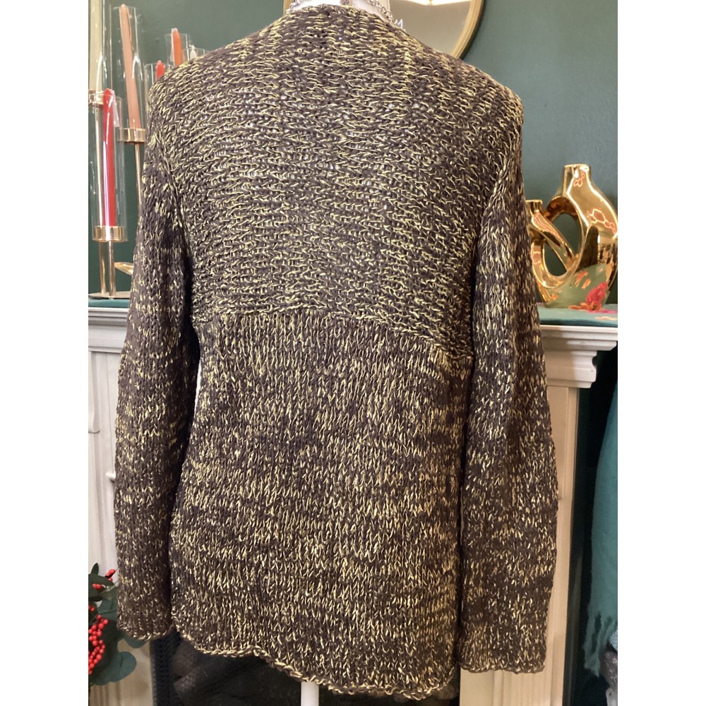 Chico's Brown Gold Metallic Open Knit Cardigan Size 2 Single Button - Picture 3 of 4